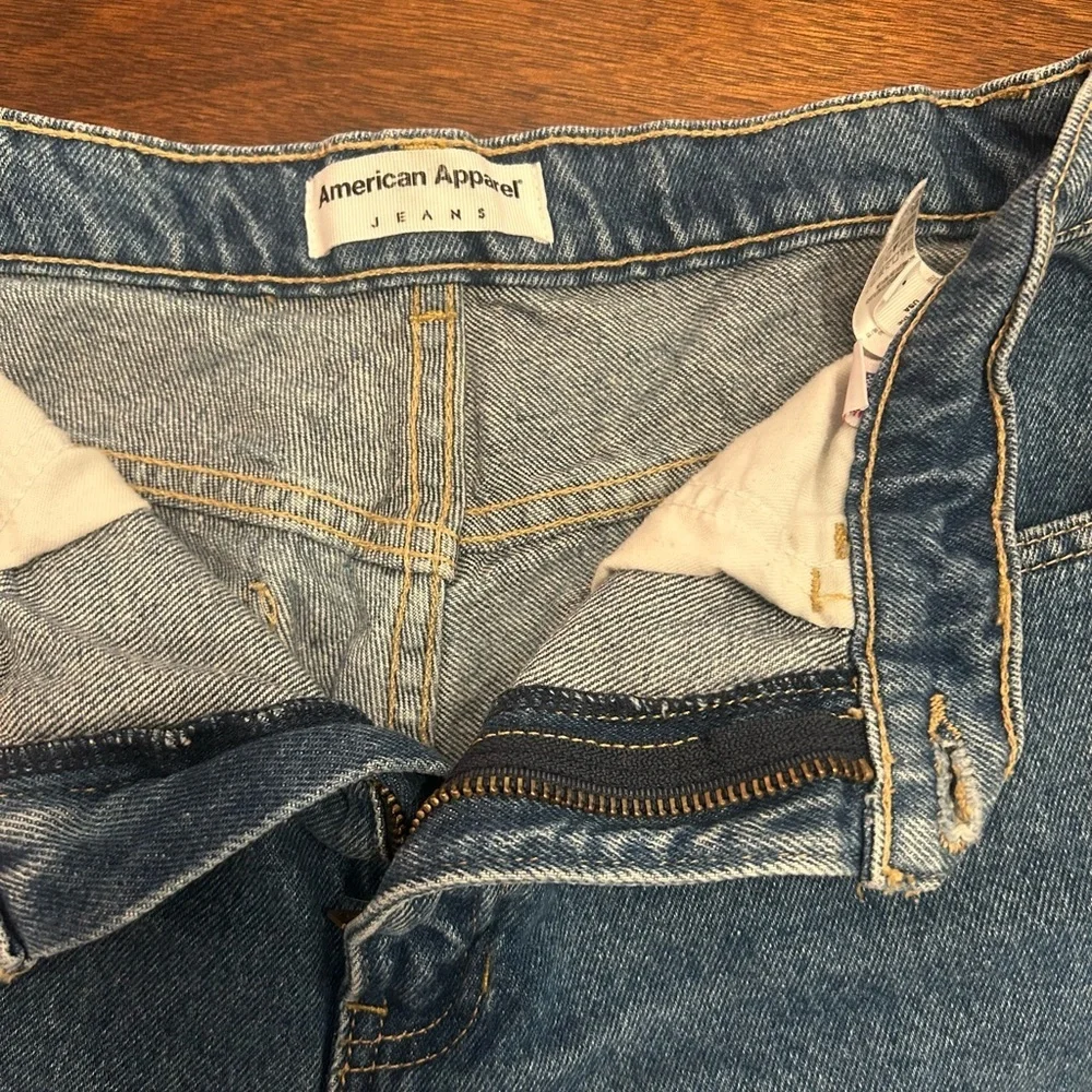 American Apparel High-Rise Rolled Hem Denim Shorts - Medium Blue Wash